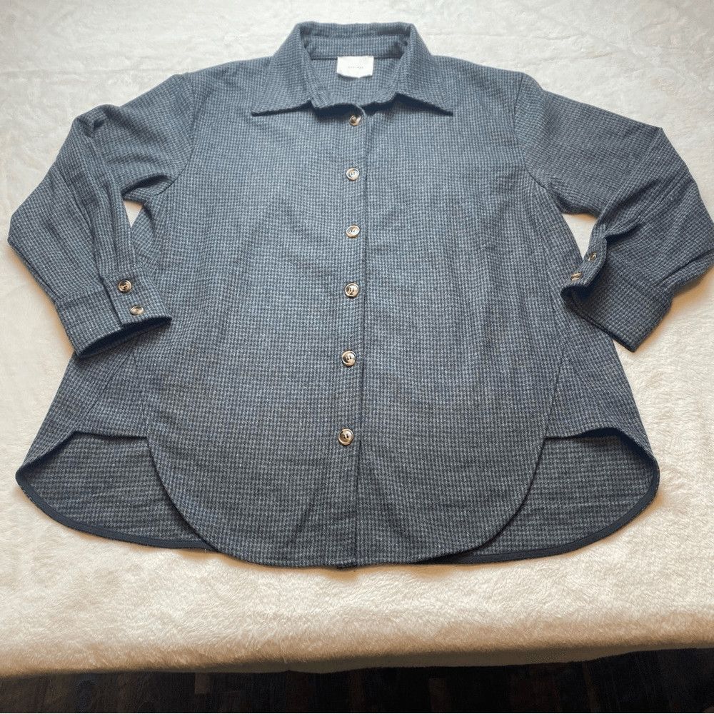 all:Row Women Houndstooth Wool Blend Button Down Shirt Jacket Gray Black M
